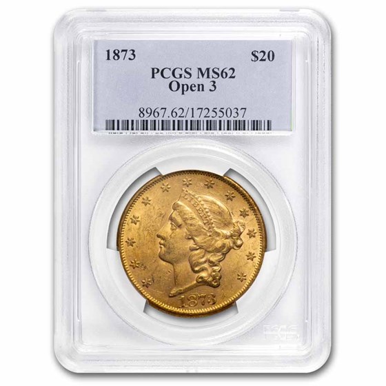 1873 $20 Liberty Gold Double Eagle Open 3 MS-62 PCGS 1873 $20 Liberty Gold Double Eagle Open 3 MS-62 PCGS